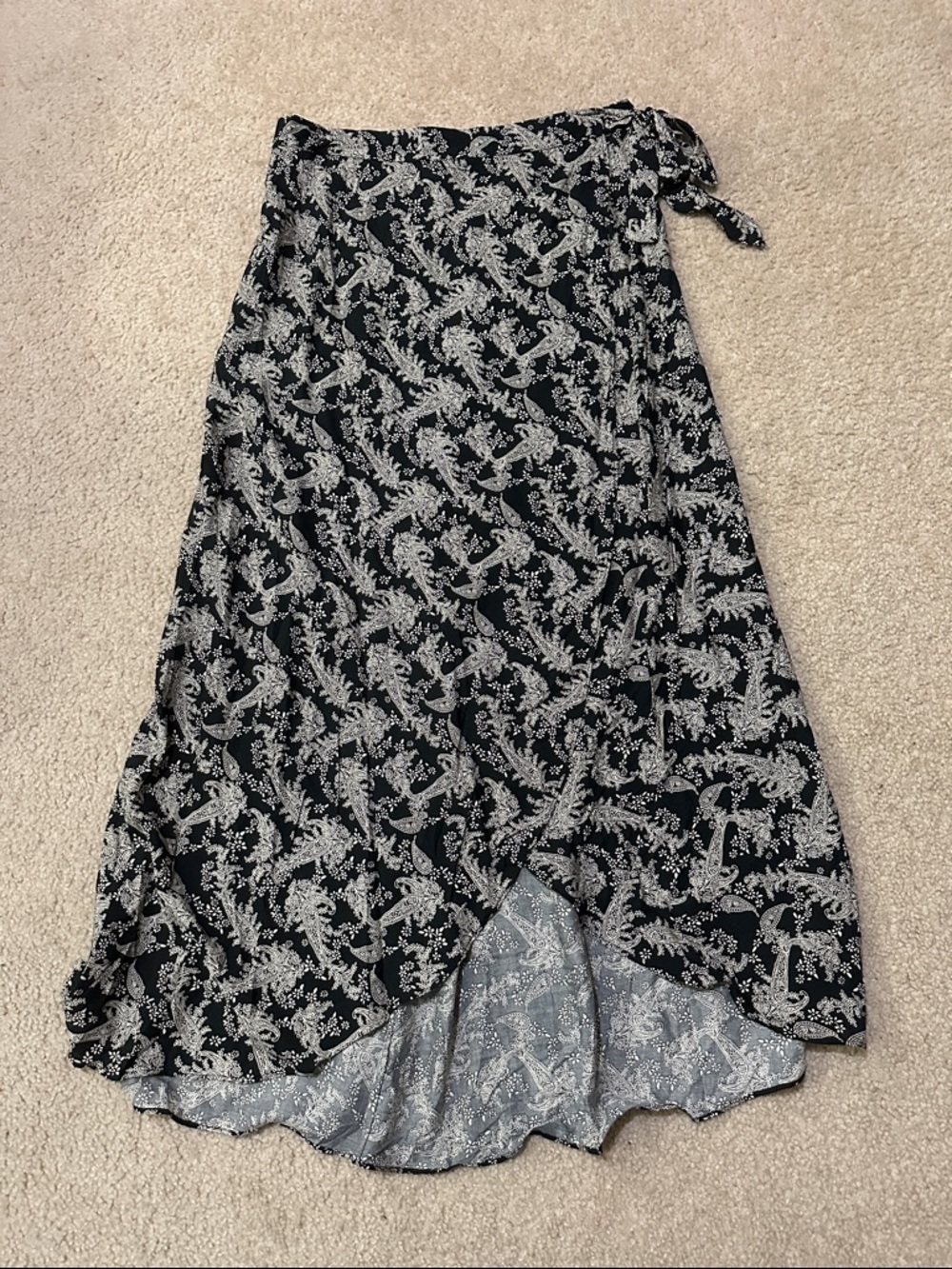 Ganji LA Black and Cream Paisley High-Low Wrap Skirt NWT
